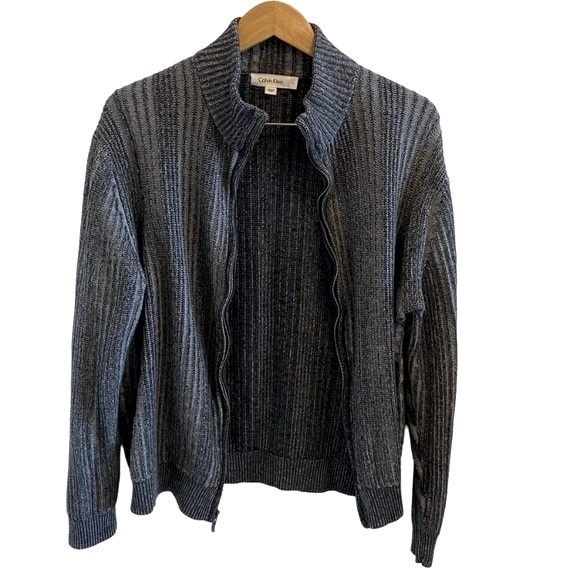 Long Sleeve Textured Knit Zip Up Sweater By Calvin Klein 100% Cotton - Picture 5 of 8